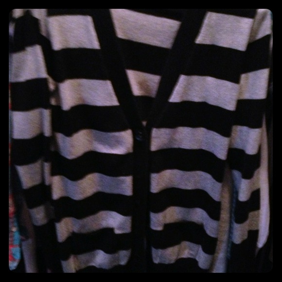 Black and grey striped cardigan.