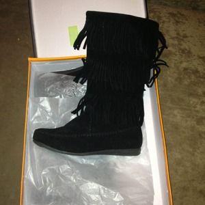 Tall Black Fringe Boot