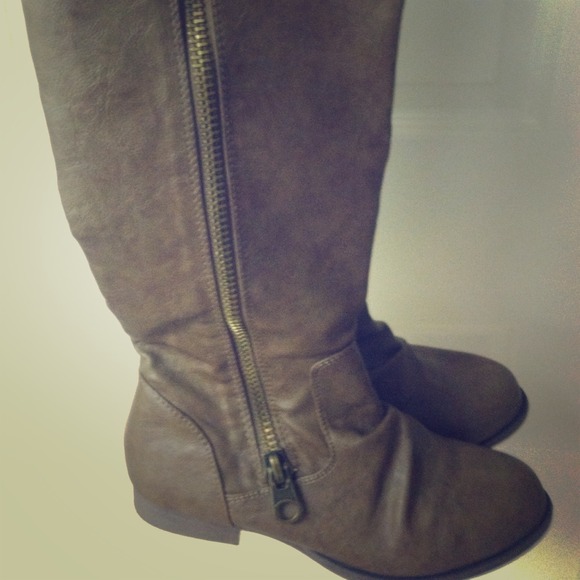 Tall brown zip up boots
