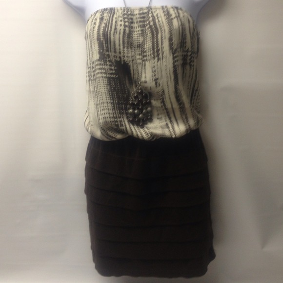 Mustard Seed Strapless Brown & Cream Dress