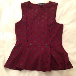 Burgundy/Poka Dot Peplum Blouse