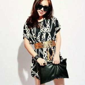 Long Silky T-Shirt + Golden belt