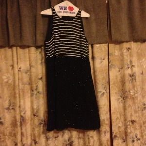 Blk & Wht Beaded & Sequin Evening Dress - L - New