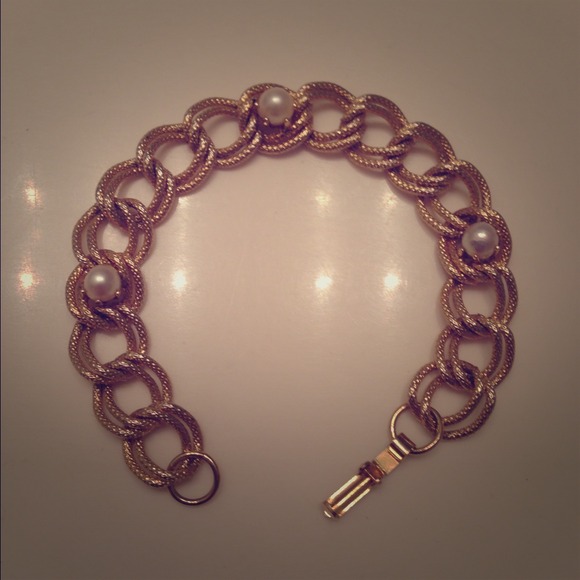 Vintage Double link Chain bracelet with Pearls
