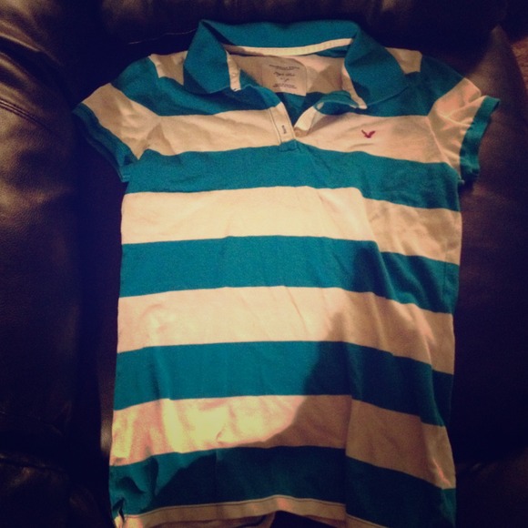 Teal and White Stripped Polo
