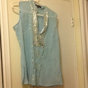 Sheer light blue blouse with sequin detailing