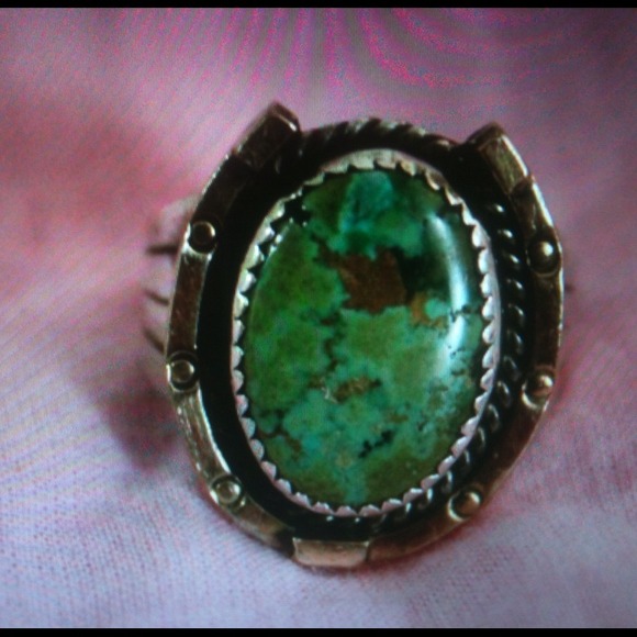 Sold etsy layaway Sterling Turquoise HorseshoeRing - Picture 2 of 4