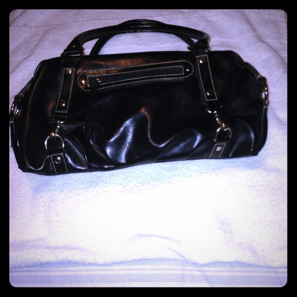 Black leather handbag