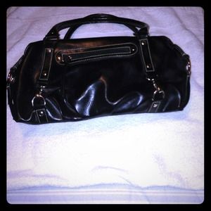 Black leather handbag