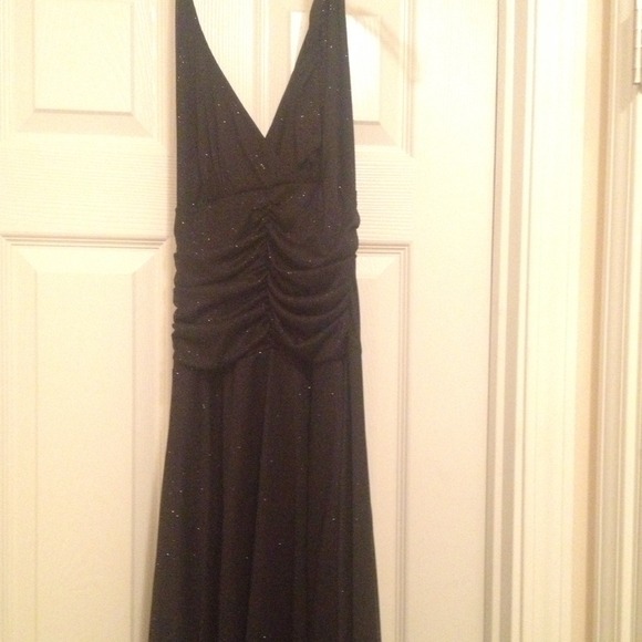 Black sparkling halter top dress