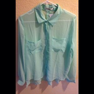Tiffany Blue Sheer Button Up