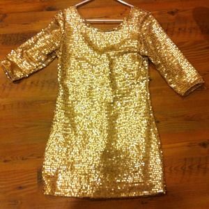 Gold sequined mini dress