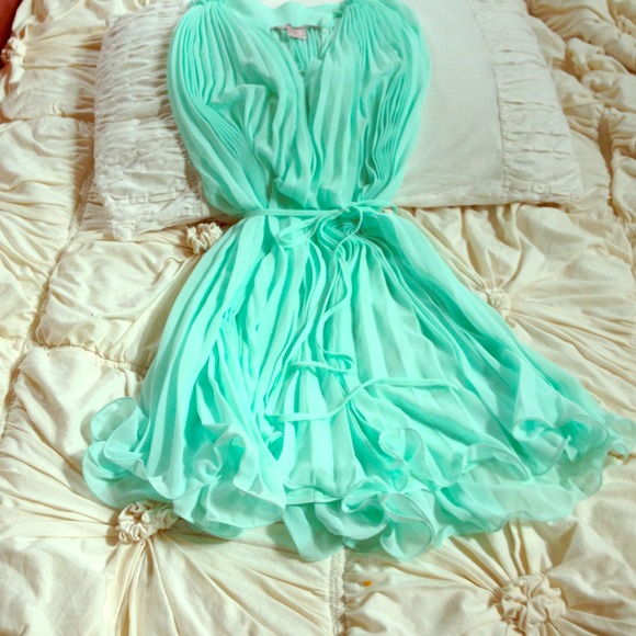 Pleated mint Grecian dress