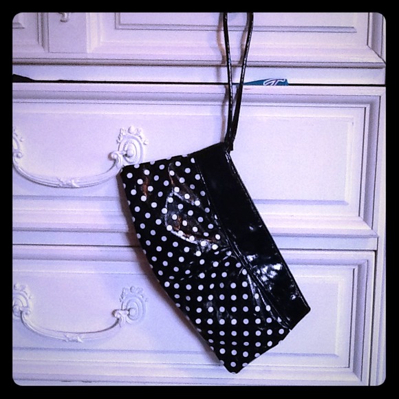 REDUCED PRICE!!! Black and white polka dot clutch.