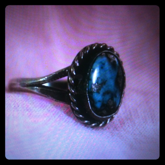 Sterling Silver Azurite Blue Stone Ring Solitaire - Picture 1 of 4