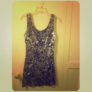 Silver sequin dress.