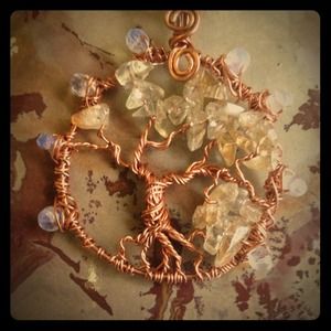 Tree of Life Pendant Citrine, Quartz,copper