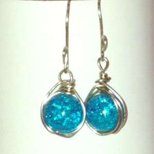 Blue crystal wire wrapped earrings
