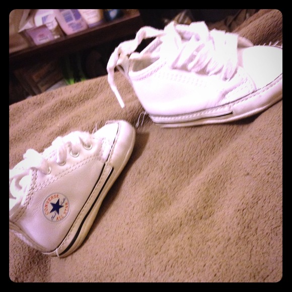 White leather baby converse. In box used slightly