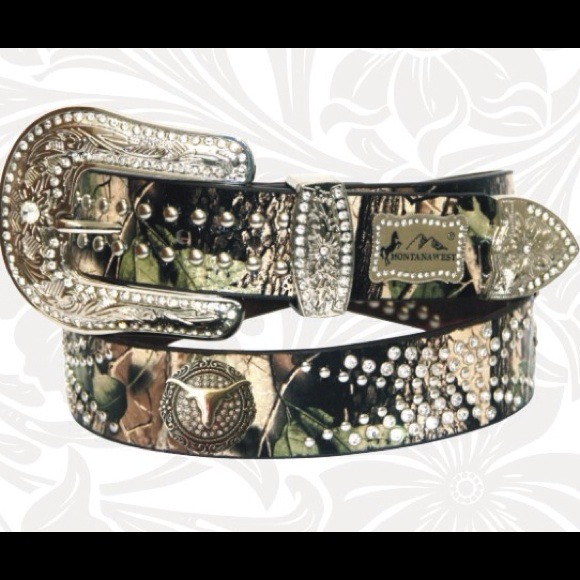 Montana West Leather Rhinestone Studded Belt Large