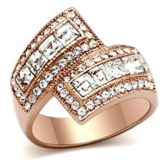 Rose gold plated clear CZ cocktail ring