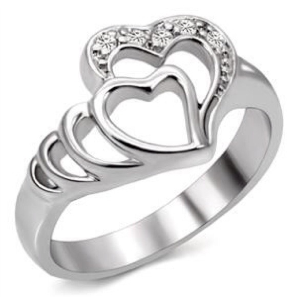 Stainless steel heart in heart promise ring