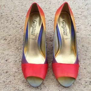 multi colored high heeled shoes.