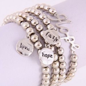 Hope! Faith! Love! Stack of FOUR stretch bracelets