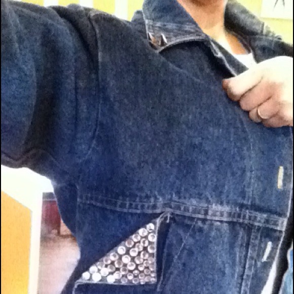 size small medium denim jacket, rhinestones/spikes
