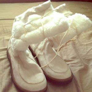 brand new white furry boots