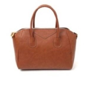 Dark tan hand bag.