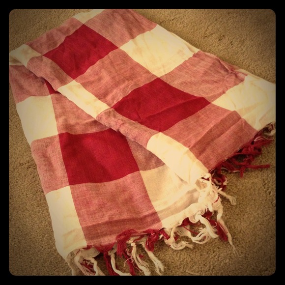 White/Red Plaid Square Scarf