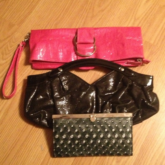 3 clutches: pink, black, grey