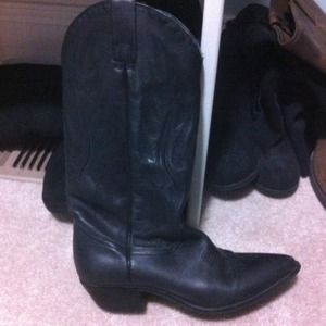 Black leather cowboy boots