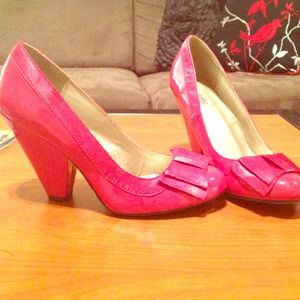 Red patent wedge heels