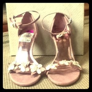 Pink Suede Heels w/ "Mother of Pearl" Flowers