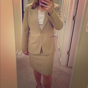 Tan three piece suit -skirt, jacket, pants 6P