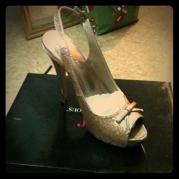 JustFab Peep Toe Platform Slingback-Gold Glitter