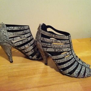 Snake-skin style open-toed heels