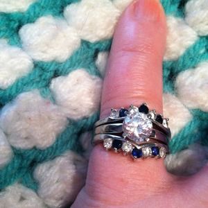 CZ & Lab created sapphire 3 piece ring