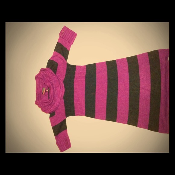 Long Striped Cowel Neck Sweater
