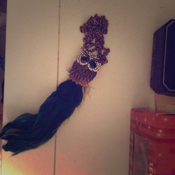 Long bejeweled feather necklace