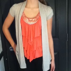 ❗Sold❗Pink built-in tank top with beige cardigan