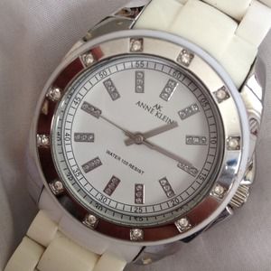 Anne Klien white watch with rhinestones