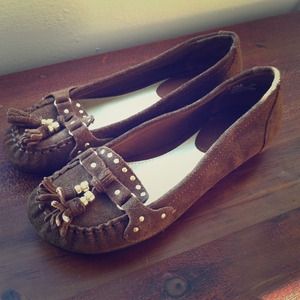 SOLD. embellished suede moccasins