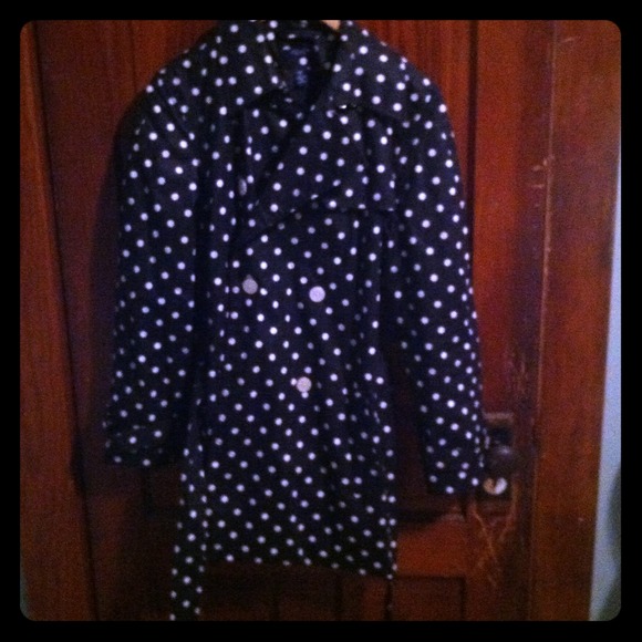 Chaps black an white polka dot rain coat