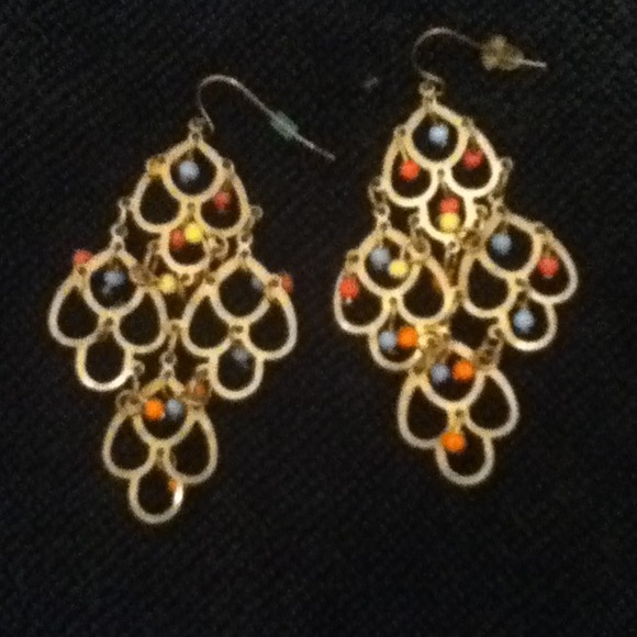 Gold with multi colored bead earrings