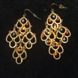 Gold with multi colored bead earrings
