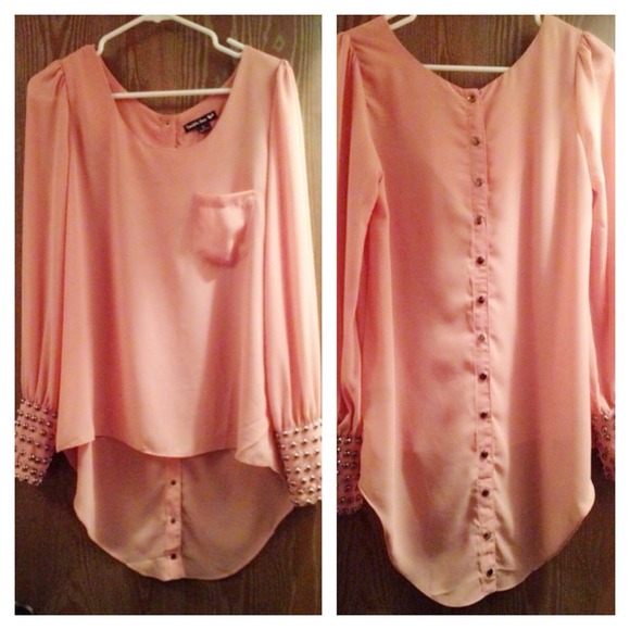 Vintage button down the back peach shirt