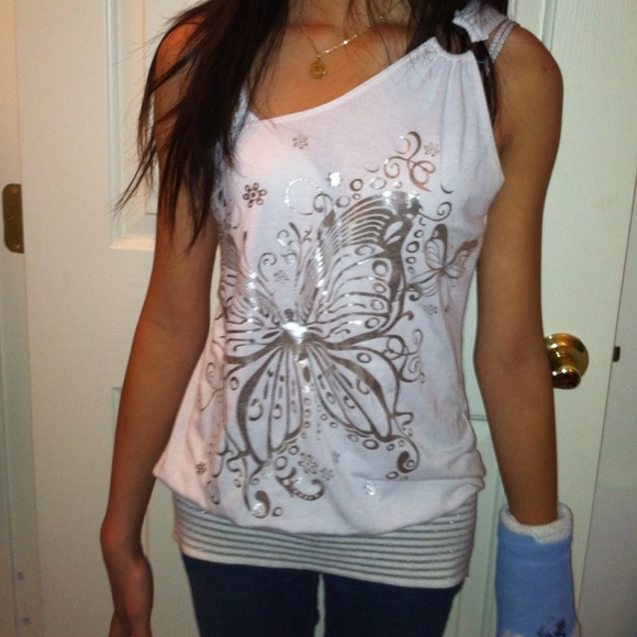 💋One shoulder tank w/silver detailing